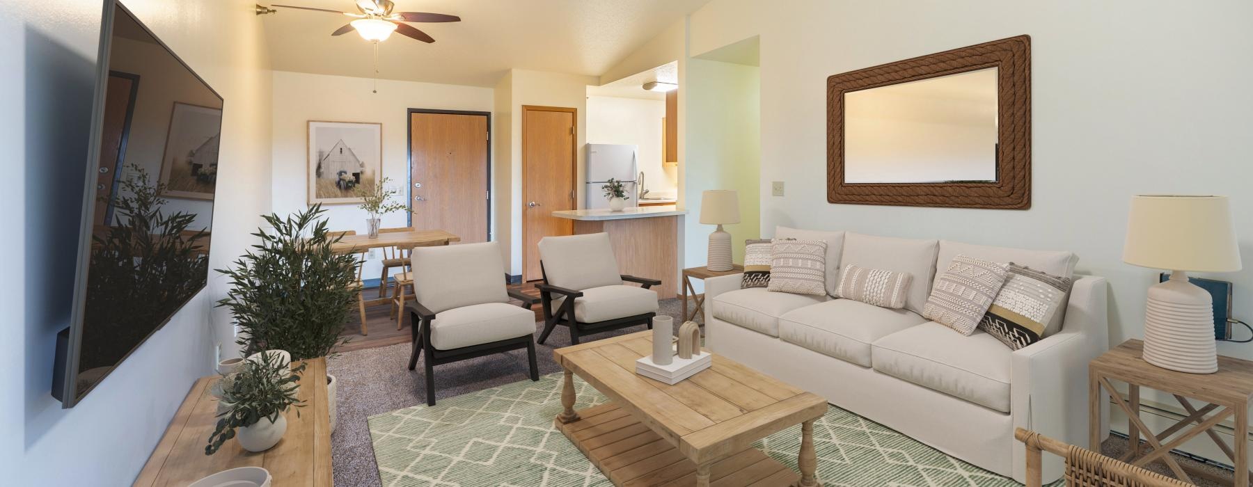a living room with a couch and a coffee table